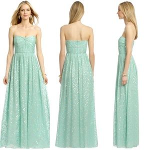 NWT Shoshanna Jennifer Aqua Gold Strapless Maxi 4